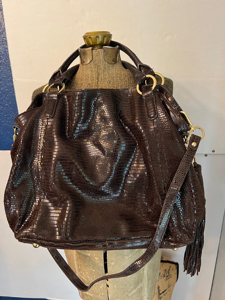 G.I.L.I Itialian Leather Roma 2 Handbag Rich Brown Shiny